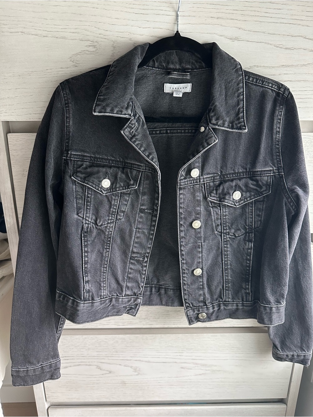 Topshop Washed Black Denim Jacket; Size UK 8, US 4